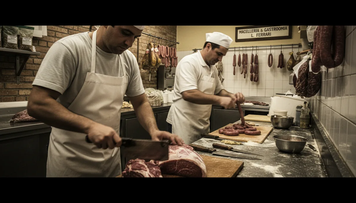 Macellaio al lavoro, preparazione della carne