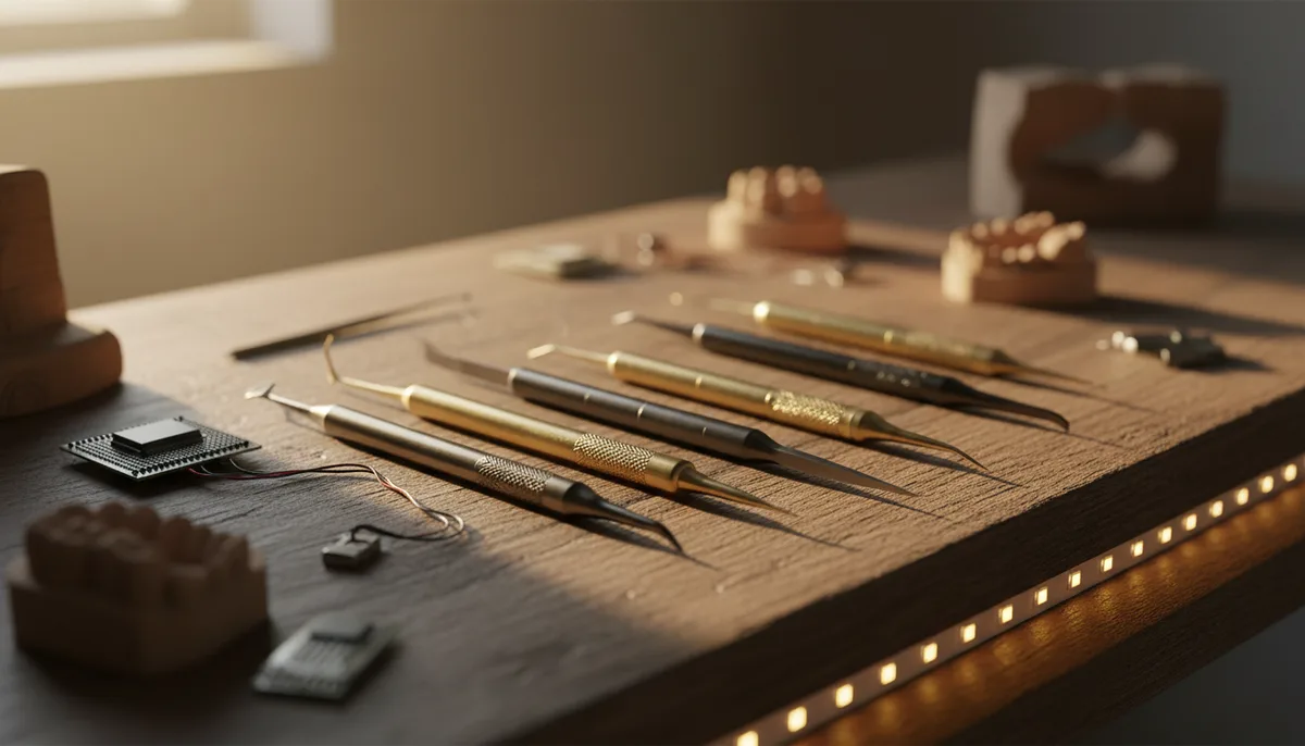 Dettaglio della postazione odontoiatrica con attrezzatura medica di precisione