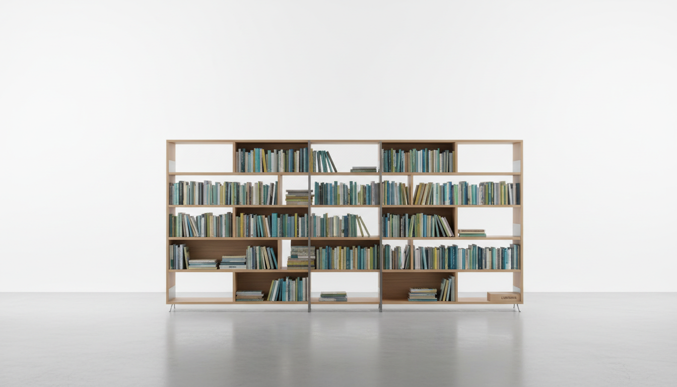 Scaffali di legno scuro con libri classici