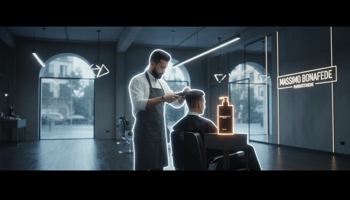 Massimo Bonafede al lavoro nel suo salone di parrucchiere a Carrara