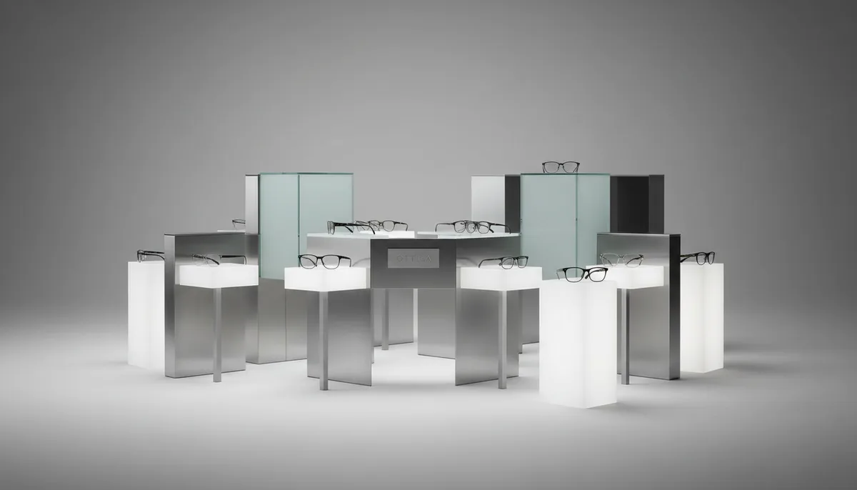 Collezione di montature da vista di alta gamma esposte in vetrina