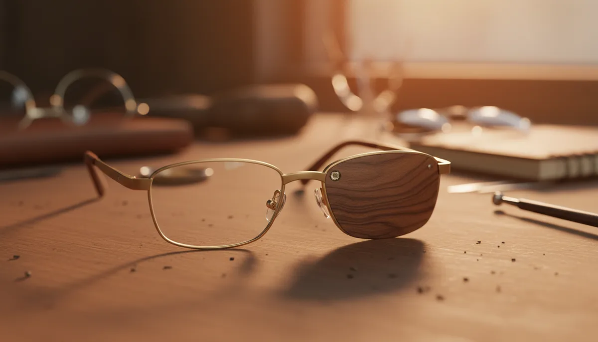 Dettaglio artigianale di montatura in acetato fatto a mano