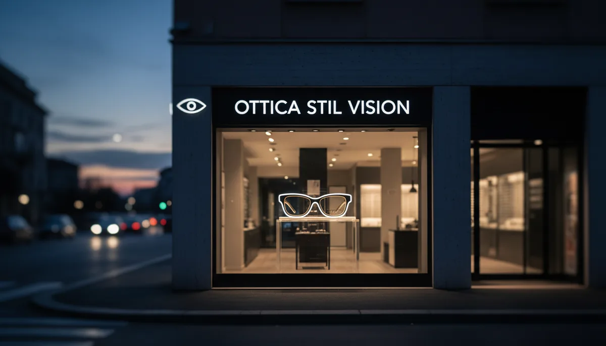 Interno dell'ottica Stil Vision con espositori di occhiali di design