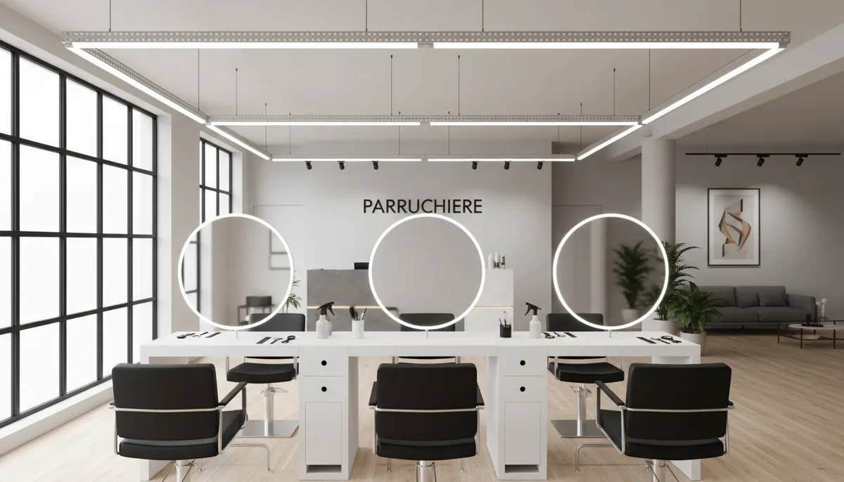 Interno moderno e accogliente del salone Parrucchiere Alessandro Unisex, con postazioni di lavoro e poltrone per i clienti